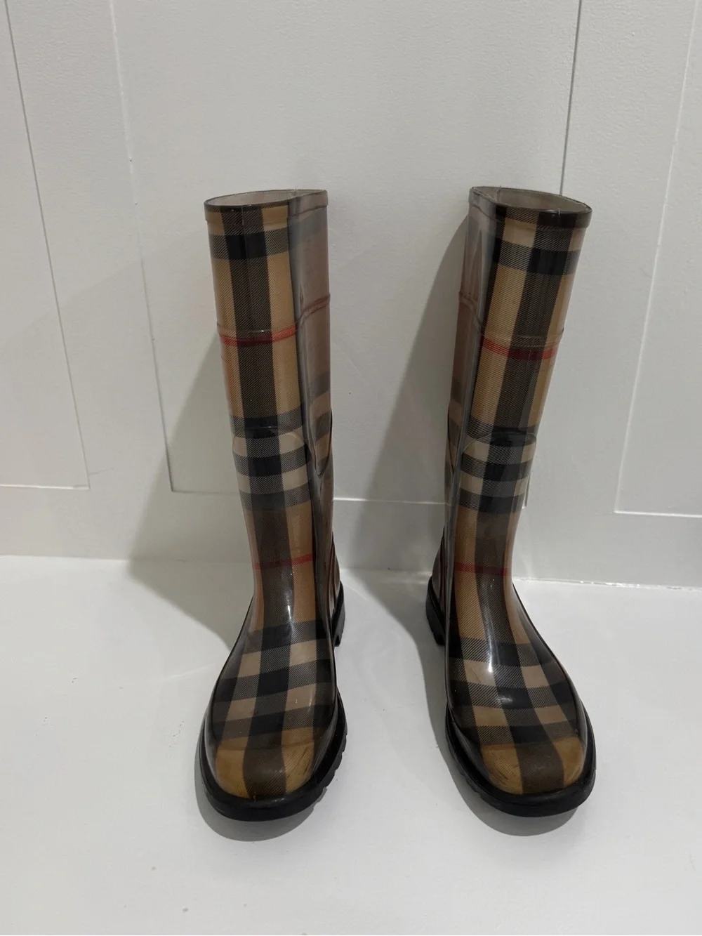Burberry checkered mid calf rain boots